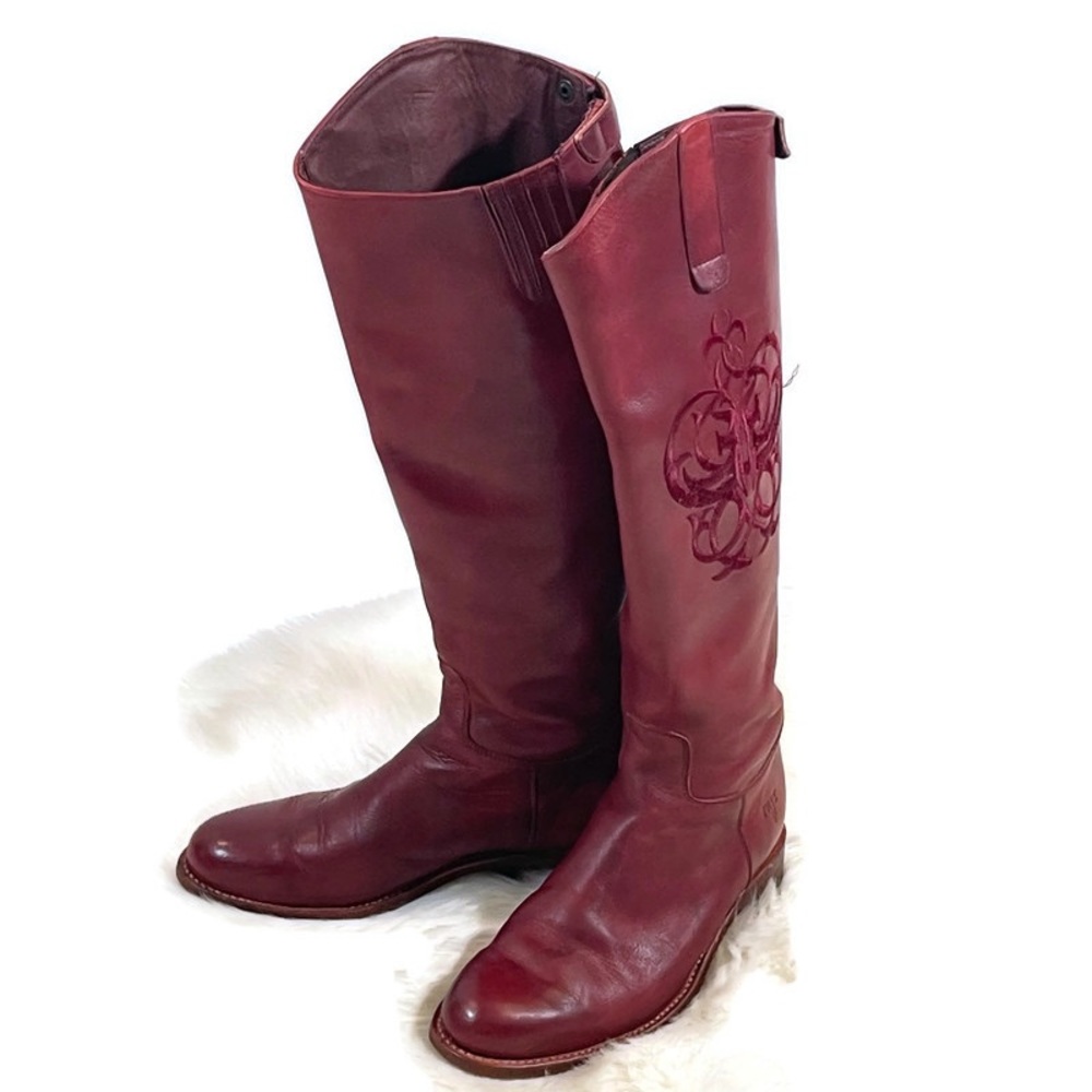 Frye Cherry Red Leather Riding Boots - Picture 1 of 13